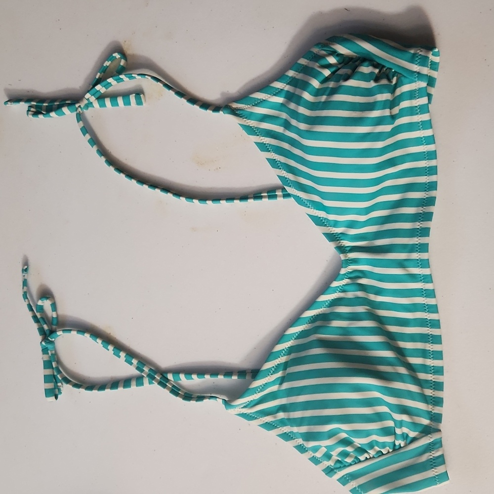 Kona Sol Teal and White Striped Bikini Top